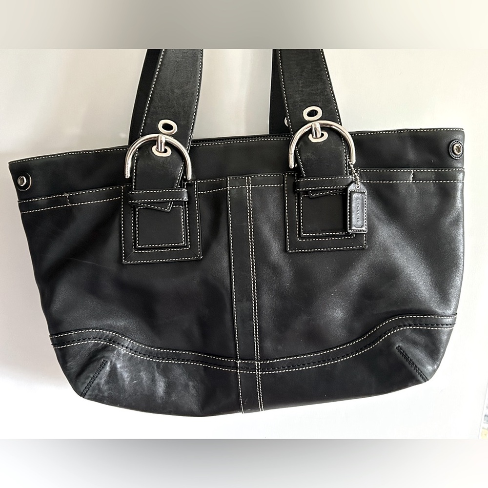COACH black tote with piping